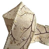 Lint met Draad 38mm - Kersttakken Bessen Kerstlint Linnen Goud (Rol van 3 Meter)