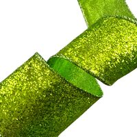 Band mit Drahtkante 63mm - Hell Grün Lime Shine Glanz Band (Rolle 3 Meter)