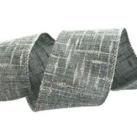 Lint met Draad 63mm - Linnen Grijs Zilver Glitter Design Lint (Rol van 3 Meter)