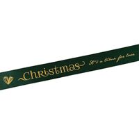 Kerstlint Satijn 25mm - Merry Christmas It's time for Love - Heart Groen