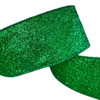 Band mit Drahtkante 63mm - Grün Glitzer Glanz Weihnachtsband (Rolle 3 Meter)
