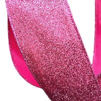 Band mit Drahtkante 63mm - Fuchsia Pink Glitzer Glanzband (Rolle 3 Meter)