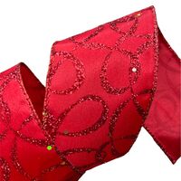 Lint met Draad 63mm - Swirls Krullen Rood Glitter Confetti (Rol van 3 Meter)