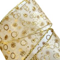 Lint met Draad 63mm - Organza Stippen Goud Glitter  (Rol van 5 Meter)
