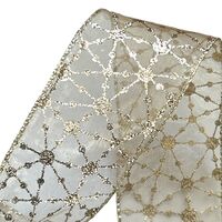 Lint met Draad 63mm - Organza Sterren Web Zilver Goud Glitter (Rol van 5 Meter)