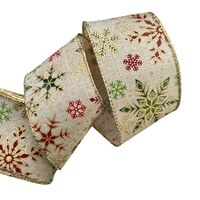 Lint met Draad 63mm - Linnen Sneeuwvlokken Rood Groen Goud Glitter (Rol van 3 Meter)