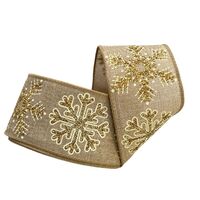 Lint met Draad 63mm - Linnen Sneeuwvlok Groot Wit Goud Glitter (Rol van 3 Meter)