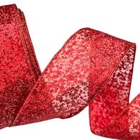 Lint met Draad 63mm - Organza Giraf Slang Print Rood Glitter (Rol van 5 Meter)