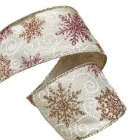 Lint met Draad 63mm - Linnen Weefband Sneeuwvlokken Krullen Goud Roze Wit Glitter (Rol van 3 Meter)