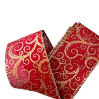 Lint met Draad 63mm - Linnen Vintage Antiek Krullen Donker Rood Goud Glitter (Rol van 3 Meter)