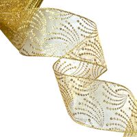 Lint met Draad 63mm - Organza Stippen Golven Goud Glitter (Rol van 5 Meter)