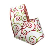 Lint met Draad 63mm - Swirls Krullen Wit Groen Rood Glans Glitter (Rol van 3 Meter)