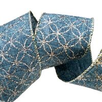 Lint met Draad 63mm - Weefband Jeans Spijker Linnen Ster Bloemen Blauw Zilver Goud Glitter (Rol van 3 Meter)