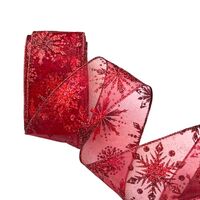 Lint met Draad 63mm - Organza Sneeuwvlokken Bordeaux Rood Donker Rood Glitter (Rol van 5 Meter)