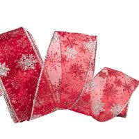 Lint met Draad 63mm - Organza Sneeuwvlokjes Rood Zilver Glitter (Rol van 5 Meter)