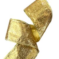 Band mit Drahtkante 63mm - Lurex Webband Karo Gold Glitzer Glanzrand (Rolle 3 Meter)