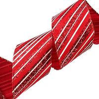 Lint met Draad 50mm - Rood Wit Diagonale Strepen Glitter (Rol van 3 Meter)