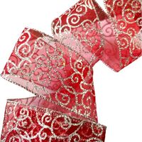 Lint met Draad 63mm - Organza Krullen Groot Rood Zilver Glitter (Rol van 5 Meter)