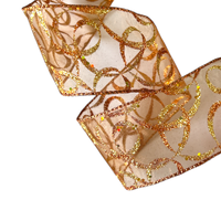 Band mit Drahtkante 63mm - Organza Swirls Wellen Kupfer Gold Glanz Glitzer (Rolle 5 Meter)