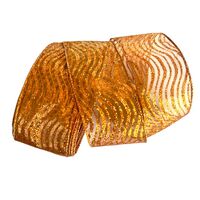 Band mit Drahtkante 63mm - Organza Design Wave Kupfer Glanz Glitzer (Rolle 5 Meter)