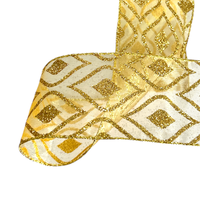 Lint met Draad 63mm - Organza Vintage Druppel Goud Glitter (Rol van 5 Meter)