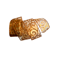 Band mit Drahtkante 63mm - Organza Swirls Wellen Kupfer Glanz Glitzer (Rolle 5 Meter)