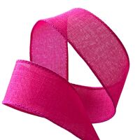 Band mit Drahtkante 38mm - Webband Leinen Look Pink (Rolle 3 Meter)
