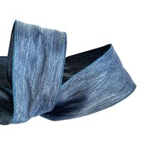 Band mit Drahtkante 63mm - Webband Denim Blau Crinkle (Rolle 3 Meter)
