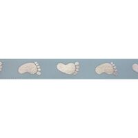 Baby Lint 10mm (rol 10 meter) - Satijn Voetjes Licht Blauw Zilver