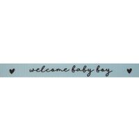 Baby Lint 10mm (rol 10 meter) - Welcome Baby Boy Hartje Licht Blauw Zwart