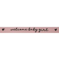 Baby lint 10mm - Welcome Baby Girl Hartje Licht Roze Zwart