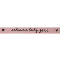 Baby Lint 10mm (rol 10 meter) - Welcome Baby Girl Hartje Licht Roze Zwart