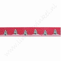 Kerstlint 10mm (rol 22 meter) - Sneeuwboom Rood