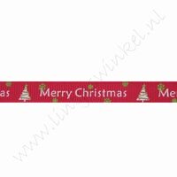 Kerstlint 10mm (rol 22 meter) - Merry Christmas Kerstboom Rood