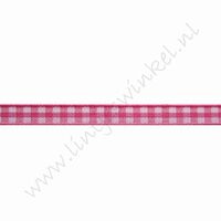 Geruit lint 6mm (rol 22 meter) - Pink