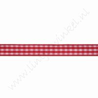 Geruit lint 10mm (rol 22 meter) - Rood