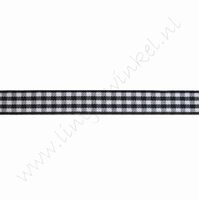 Geruit lint 10mm (rol 22 meter) - Zwart