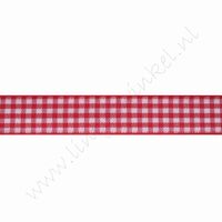 Geruit lint 16mm (rol 22 meter) - Rood