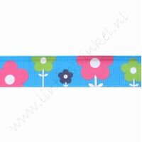 Lint bloemen 16mm (rol 22 meter) - Aqua Pink