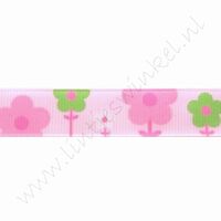Lint bloemen 16mm (rol 22 meter) - Roze Pink