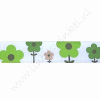 Lint bloemen 16mm (rol 22 meter) - Wit Groen