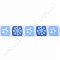 Kerstlint 16mm (rol 22 meter) - Sneeuwvlok Wit Blauw