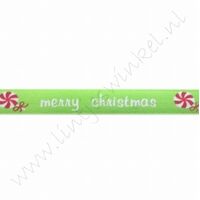 Kerstlint Satijn 10mm (rol 22 meter) - Merry Christmas Appelgroen Wit