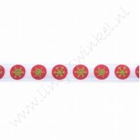 Satinband Weihnachten 10mm (Rolle 22 Meter) - Schneeflocke Kreise Weiß Rot Apfel Grün