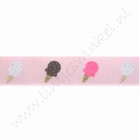 Lint met print 16mm (rol 22 meter) - IJsjes Roze