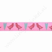 Satijnlint harten 16mm (rol 22 meter) - Lovebirds Pink