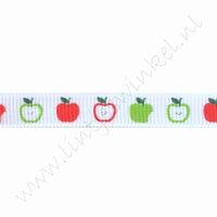 Lint met print 10mm (rol 22 meter) - Appels Rood Groen Wit
