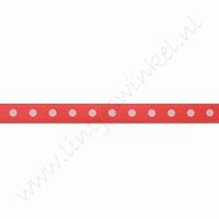 Satijnlint stip 6mm (rol 22 meter) - Neon Oranje Wit
