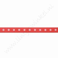 Satijnlint stip 6mm (rol 22 meter) - Neon Oranje Wit