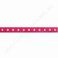 Satijnlint stip 6mm (rol 22 meter) - Shocking Pink Wit